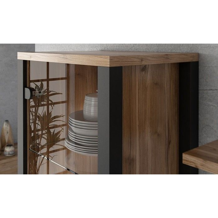 Ensemble de 3 meubles de salon collection DARWIN. Couleur épicéa et noir.