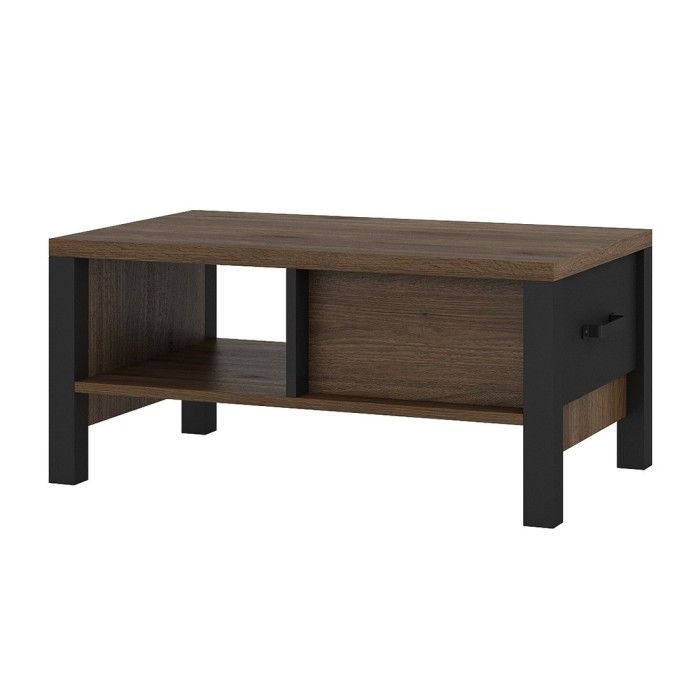 Ensemble de 6 meubles de salon collection DARWIN. Couleur chêne foncé et noir.