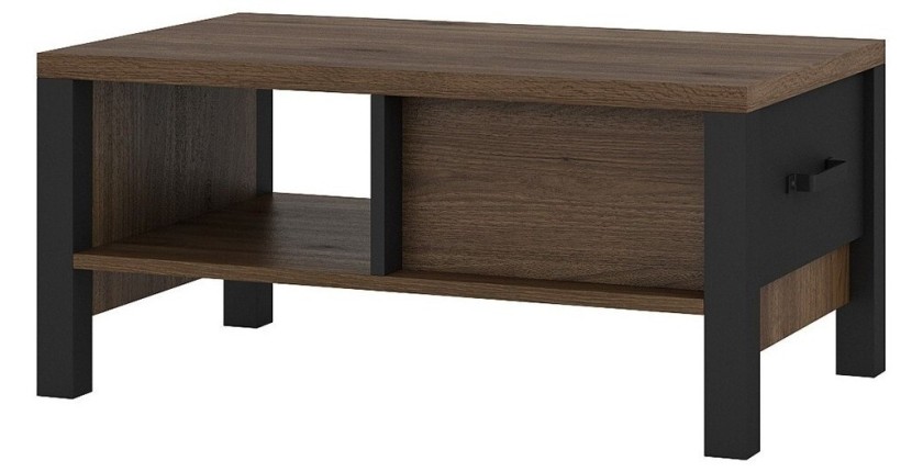 Ensemble de 6 meubles de salon collection DARWIN. Couleur chêne foncé et noir.