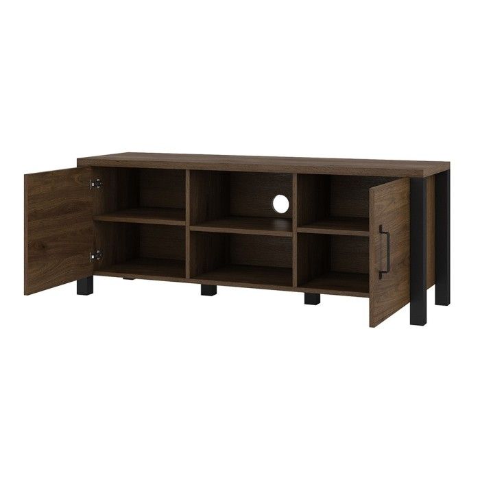 Ensemble de 6 meubles de salon collection DARWIN. Couleur chêne foncé et noir.