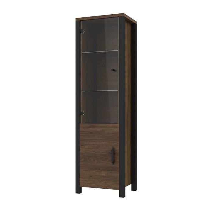 Ensemble de 6 meubles de salon collection DARWIN. Couleur chêne foncé et noir.