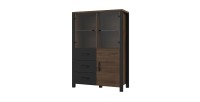 Ensemble de 3 meubles de salon collection DARWIN. Couleur chêne foncé et noir.