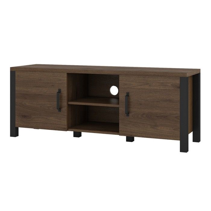 Ensemble de 3 meubles de salon collection DARWIN. Couleur chêne foncé et noir.