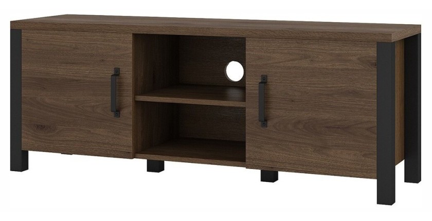 Ensemble de 3 meubles de salon collection DARWIN. Couleur chêne foncé et noir.
