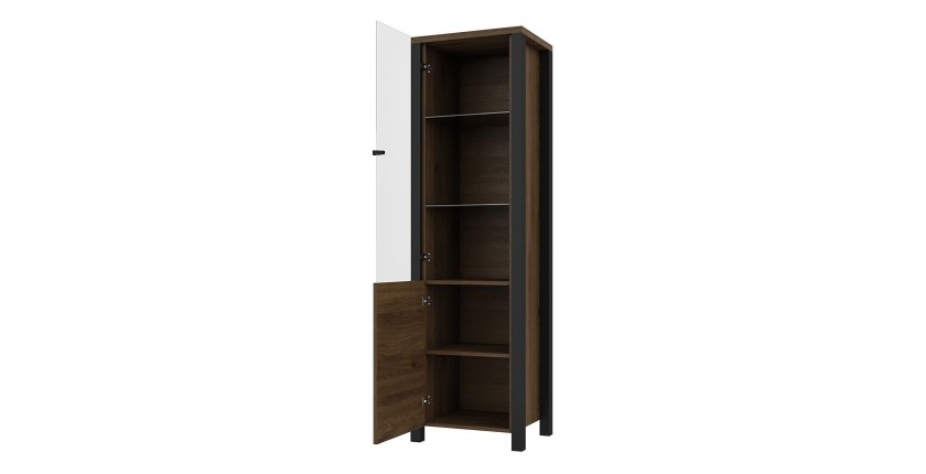 Ensemble de 3 meubles de salon collection DARWIN. Couleur chêne foncé et noir.