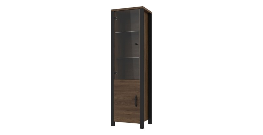 Ensemble de 3 meubles de salon collection DARWIN. Couleur chêne foncé et noir.