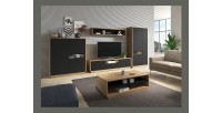 Ensemble de 5 meubles de salon collection VILLA. Couleur chêne et noir mat.
