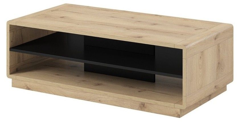 Ensemble de 5 meubles de salon collection VILLA. Couleur chêne et noir mat.