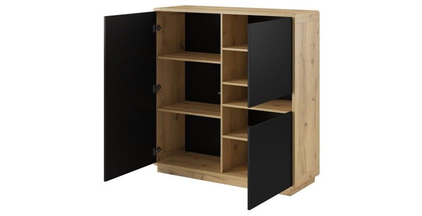 Ensemble de 5 meubles de salon collection VILLA. Couleur chêne et noir mat.