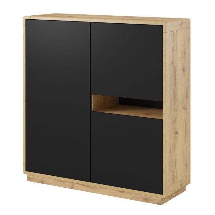 Ensemble de 5 meubles de salon collection VILLA. Couleur chêne et noir mat.