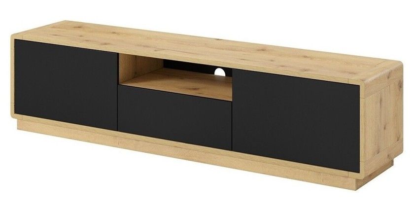 Ensemble de 5 meubles de salon collection VILLA. Couleur chêne et noir mat.