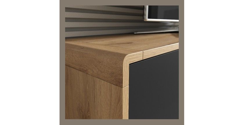 Ensemble de 5 meubles de salon collection VILLA. Couleur chêne et noir mat.