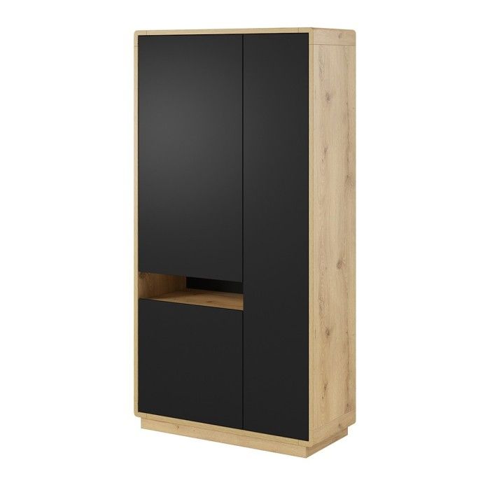 Ensemble de 5 meubles de salon collection VILLA. Couleur chêne et noir mat.
