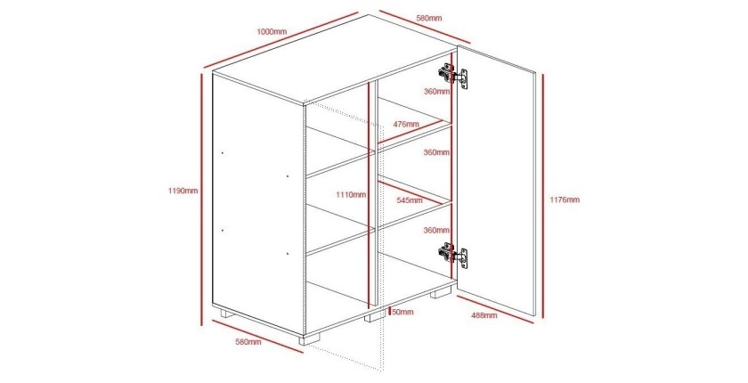 Rangement double portes collection TINY - 100x120cm - Coloris blanc