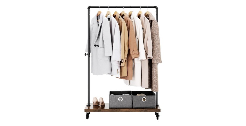 Portant sur roulettes style industriel collection MEMPHIS coloris noir et bois.