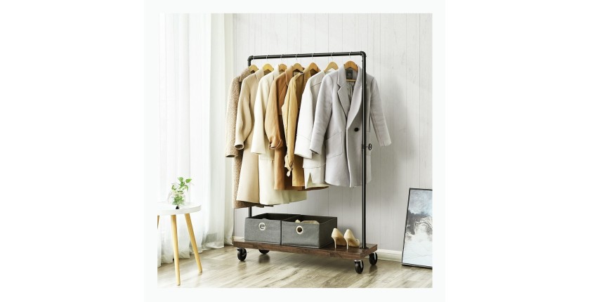 Portant sur roulettes style industriel collection MEMPHIS coloris noir et bois.
