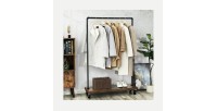 Portant sur roulettes style industriel collection MEMPHIS coloris noir et bois.
