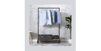 Portant sur roulettes style industriel collection MEMPHIS coloris noir et bois.
