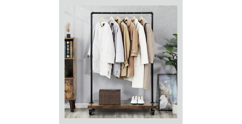 Portant sur roulettes style industriel collection MEMPHIS coloris noir et bois.