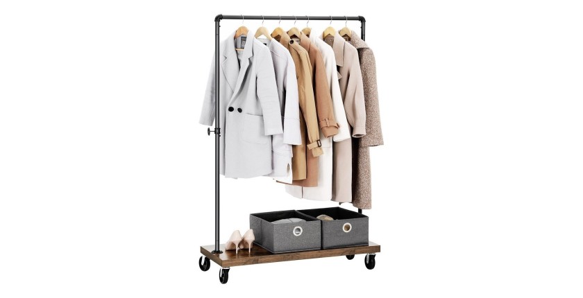Portant sur roulettes style industriel collection MEMPHIS coloris noir et bois.