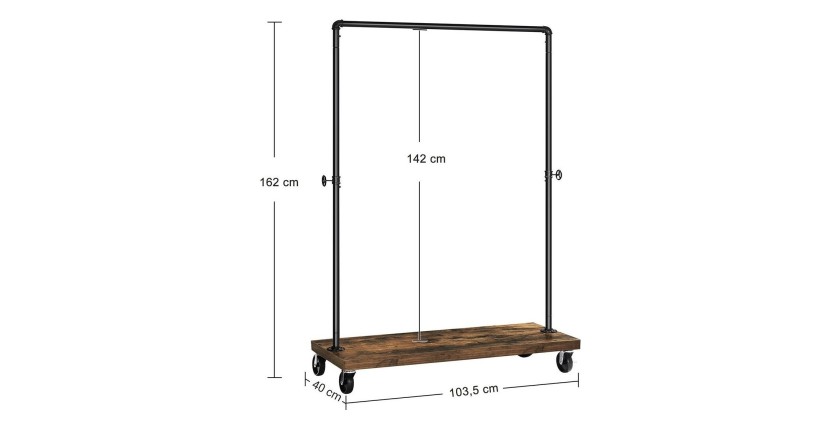 Portant sur roulettes style industriel collection MEMPHIS coloris noir et bois.