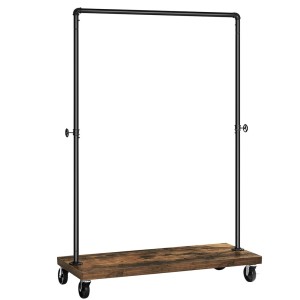 Portant sur roulettes style industriel collection MEMPHIS coloris noir et bois.