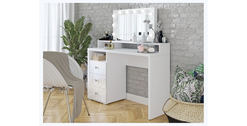 Coiffeuse design avec éclairage intégré collection VERSAILLE coloris blanc finitions brillantes