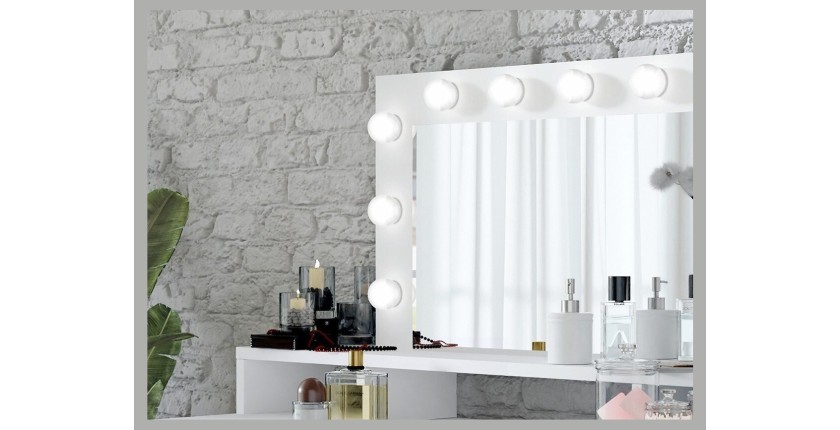 Coiffeuse design avec éclairage intégré collection VERSAILLE coloris blanc finitions brillantes