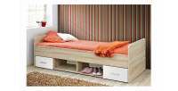 Lit enfant 90x200 collection DENVER. coloris chêne et blanc. Tiroirs inclus