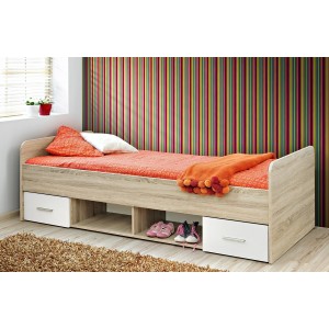 Lit enfant 90x200 collection DENVER. coloris chêne et blanc. Tiroirs inclus