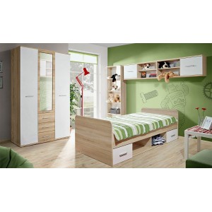 Chambre complète enfant, ado collection DENVER. Armoire 3 portes, Lit, bibliothèque et étagère