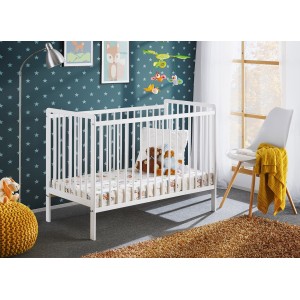 Lit et matelas bébé évolutif collection LUTIN réglable en hauteur. Coloris blanc mat.