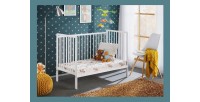 Lit et matelas bébé évolutif collection LUTIN réglable en hauteur. Coloris blanc mat.