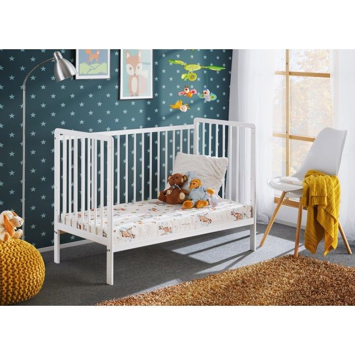 Lit et matelas bébé évolutif collection LUTIN réglable en hauteur. Coloris blanc mat.