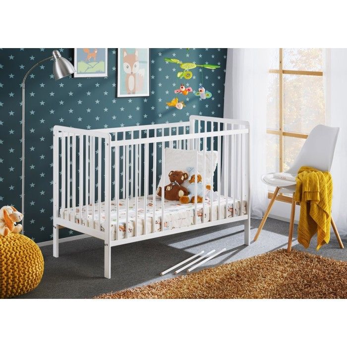 Lit et matelas bébé évolutif collection LUTIN réglable en hauteur. Coloris blanc mat.