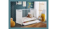 Lit bébé évolutif - GUIZMO - Coloris blanc mat - Lit réglable en hauteur avec tiroir et matelas.