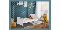 Lit bébé évolutif - GUIZMO - Coloris blanc mat - Lit réglable en hauteur avec tiroir et matelas.
