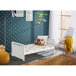 Lit bébé évolutif - GUIZMO - Coloris blanc mat - Lit réglable en hauteur avec tiroir et matelas.