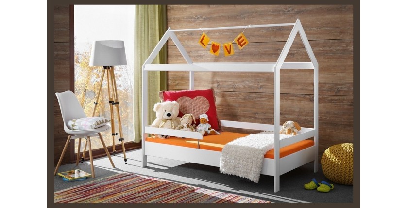 Lit cabane pour enfant 80x160 collection MOGWAI. coloris blanc.