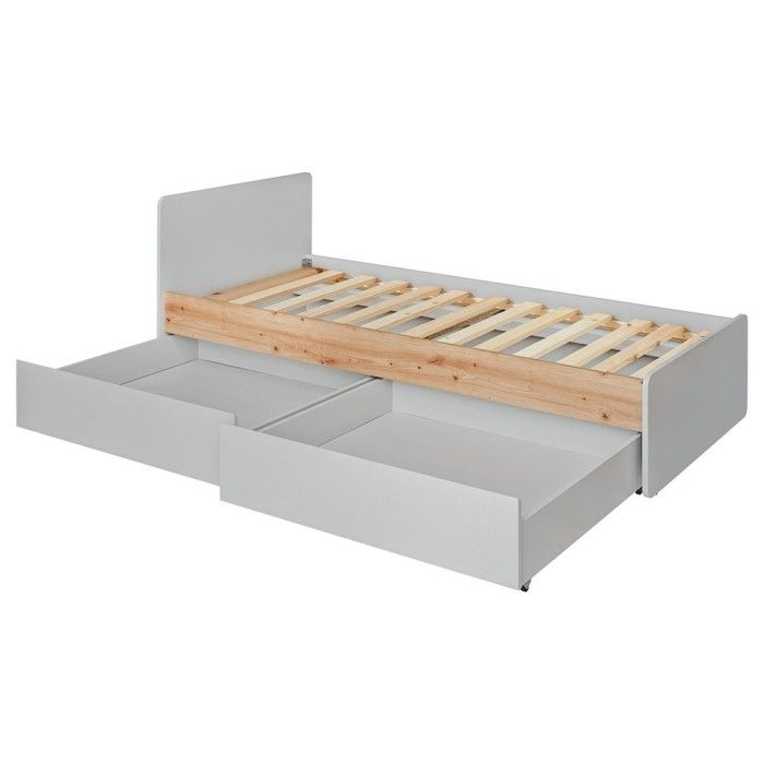 Lit enfant 90x200 collection BIBOU. coloris gris et chêne. Tiroirs inclus