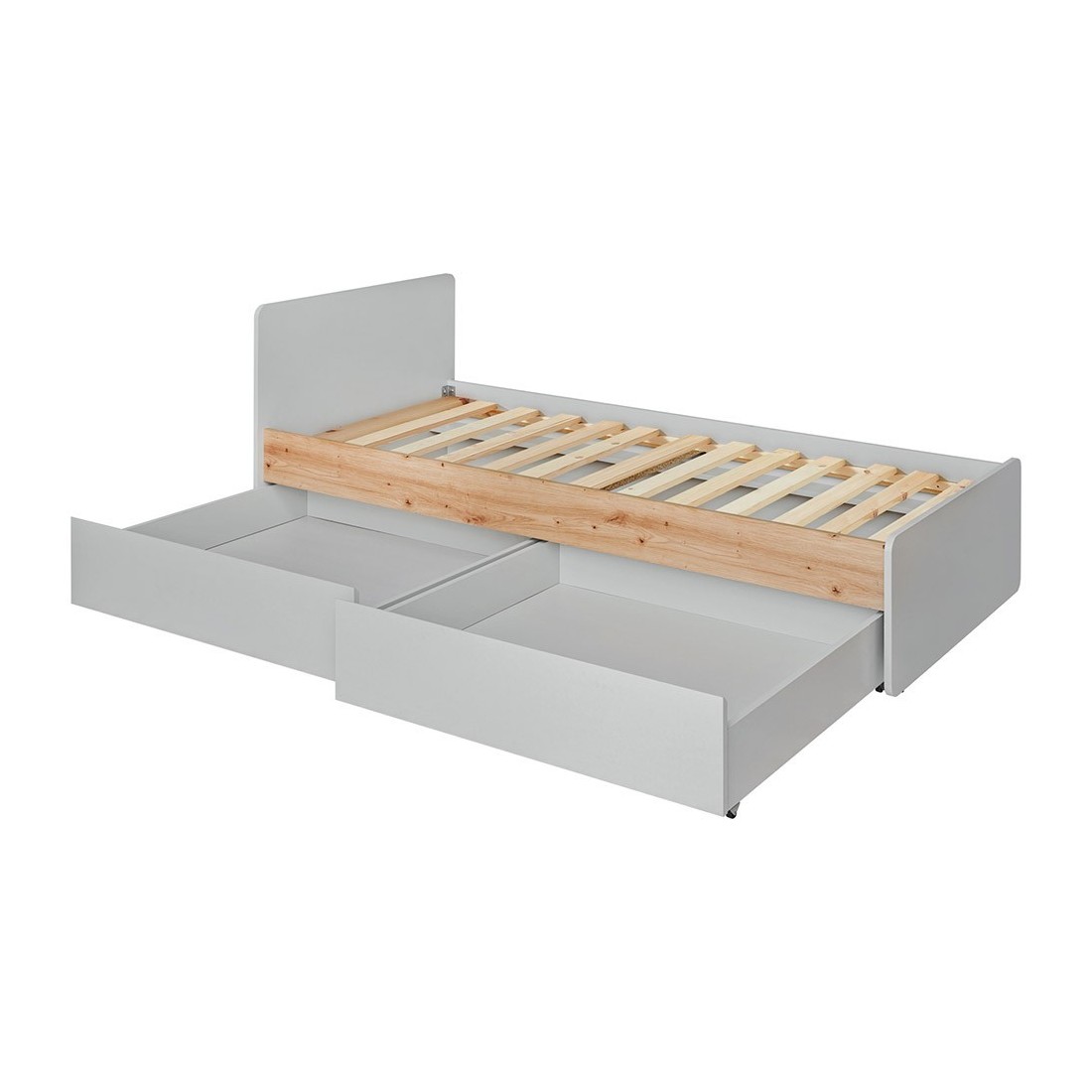 Lit enfant 90x200 collection BIBOU. coloris gris et chêne. Tiroirs inclus