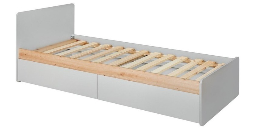 Lit enfant 90x200 collection BIBOU. coloris gris et chêne. Tiroirs inclus