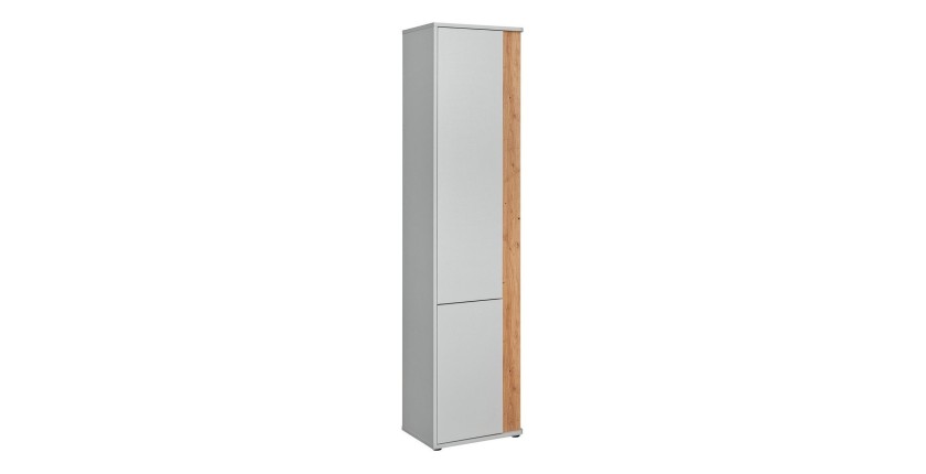 Armoire chambre d'enfant design coloris gris et chêne avec 2 portes battantes collection BIBOU.