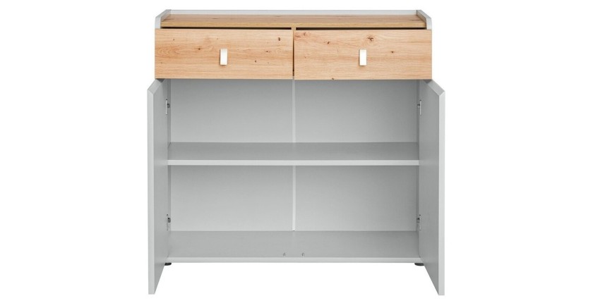 Commode pour chambre d'enfant 2 portes coloris gris et chêne. Collection BIBOU.
