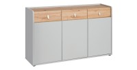 Commode pour chambre d'enfant 3 portes coloris gris et chêne. Collection BIBOU.