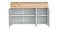 Commode pour chambre d'enfant 3 portes coloris gris et chêne. Collection BIBOU.