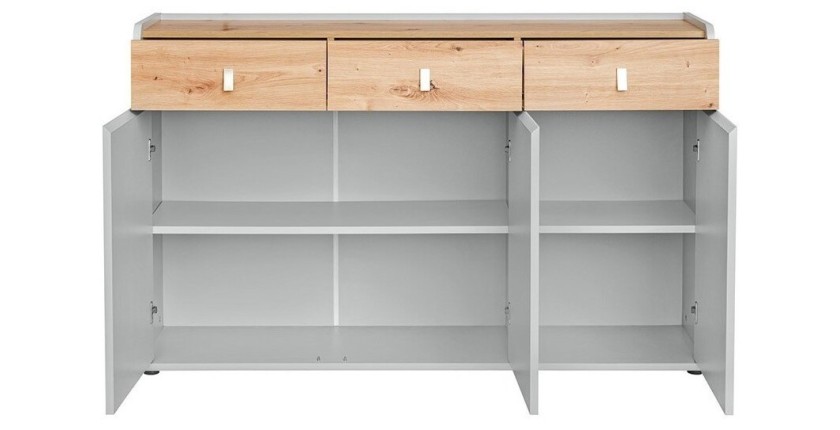 Commode pour chambre d'enfant 3 portes coloris gris et chêne. Collection BIBOU.