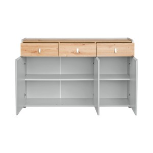 Commode pour chambre d'enfant 3 portes coloris gris et chêne. Collection BIBOU.