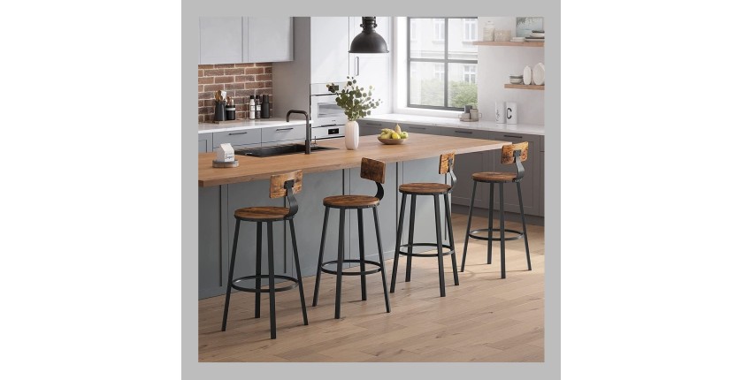 Lot de 2 Tabourets style industriel en métal et bois collection DAKOTA.