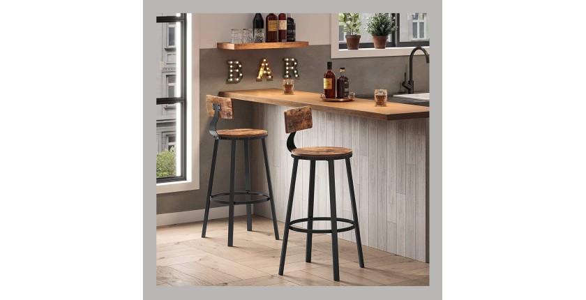 Lot de 2 Tabourets style industriel en métal et bois collection DAKOTA.